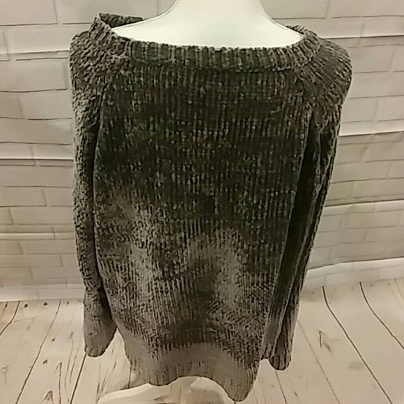 Open Elbow Super Soft Chenille Gray Womens Sweater - Picture 6 of 8